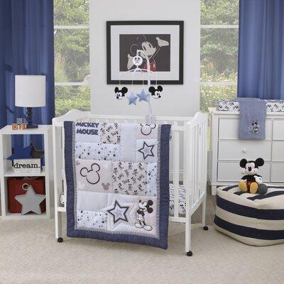 Disney Mickey Mouse 3 Piece Crib Bedding Set Polyester in Blue/Gray, Size 30.0 W in | Wayfair 7765740P