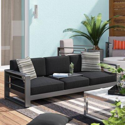 Wade Logan® Caggiano Patio Sofa w/ Cushions Metal in Black/Gray | 24.65 H x 76.25 W x 27.5 D in | Wayfair BYST5780 41866995