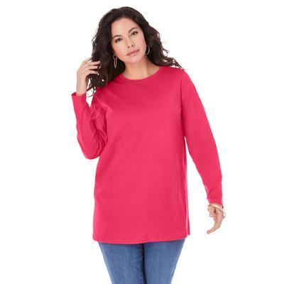 Plus Size Women's Long-Sleeve Crewneck Ultimate Tee by Roaman's in Vibrant Rose (Size L) Shirt