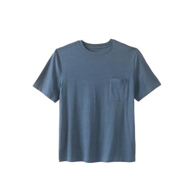 Men's Big & Tall Shrink-Less Lightweight Pocket Crewneck T-Shirt by KingSize in Heather Slate Blue (Size 9XL)