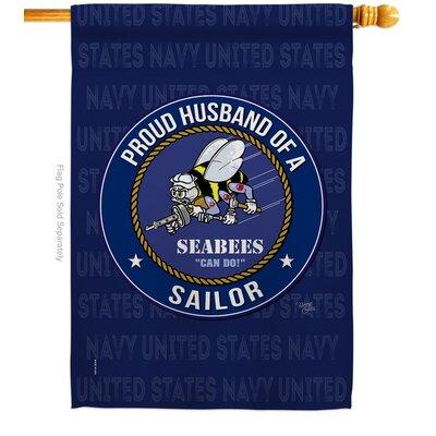 Breeze Decor Seabees Proud Husband Sailor House 2-Sided Polyester 40 x 28 in. House Flag in Blue/Gray | 40 H x 28 W in | Wayfair
