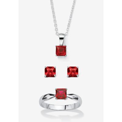 Women's 3-Piece Birthstone .925 Silver Necklace, Earring And Ring Set 18  by PalmBeach Jewelry in July (Size 7)