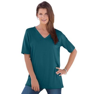 Plus Size Women's V-Neck Ultimate Tee by Roaman's in Midnight Teal (Size 1X) 100% Cotton T-Shirt