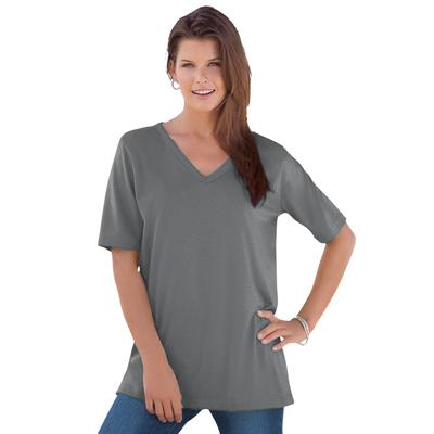 Plus Size Women's V-Neck Ultimate Tee by Roaman's in Slate (Size 4X) 100% Cotton T-Shirt