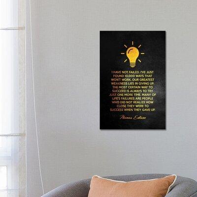 East Urban Home Thomas Edison Motivational Quote by Adrian Baldovino - Print Canvas in Black/Gray/White | 26 H x 18 W x 1.5 D in | Wayfair