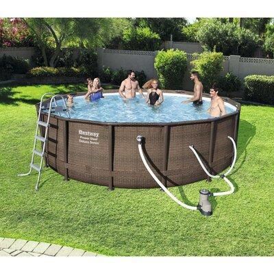 Bestway Power Steel Round Above Ground Outdoor Swimming Pool Set w/ Shaded Canopy, Filter Pump, & Cover Plastic in Brown | Wayfair 15123-BW-NEW