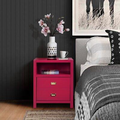 39F inc 2 - Drawer Nightstand Wood in Pink, Size 27.2 H x 22.3 W x 16.9 D in | Wayfair LORALIE RED A