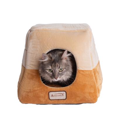 2-In-1 Cat Bed Cave Shape And Cuddle Pet Bed, Brown Beige by Armarkat in Brown Beige