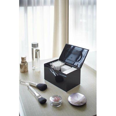 Veil Yamazaki Home Cotton Case, Bathroom Skincare Storage Container & Makeup Organizer Bin w/ Lid Plastic in Black, Size 3.54 H x 6.3 W x 3.94 D in
