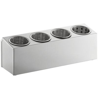 Choice Four Hole Stainless Steel Flatware Organizer with Perforated Stainless Steel Cylinders