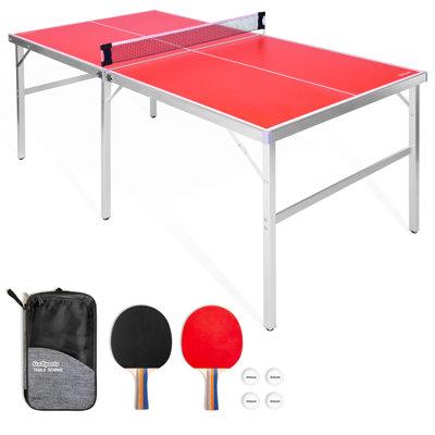 GoSports Foldable Indoor/Outdoor Table Tennis Table w/ Paddles & Balls (64mm Thick) Wood/Aluminum/Steel Legs/Metal/Synthetic Laminate in Red Wayfair