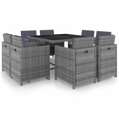 Latitude Run® Patio Dining Table & Chairs Furniture Set Poly Rattan Glass/Wicker/Rattan in Black/Gray | 42.91 W x 42.91 D in | Wayfair