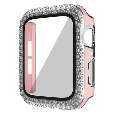 Nayu Screen Protectors pink&silver - Pink & Silvertone Rhinestone Smart Watch Case