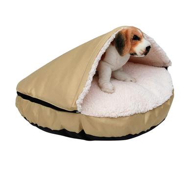 Happycare Tex Durable Oxford to Sherpa Pet Cave and Round Pet Bed, 25", with Removable top and Inser by Happy Care Textiles in Khaki
