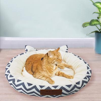 Chevron Printing poly-cotton cozy round cat bed , 18 inch by Happy Care Textiles in Grey