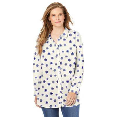 Plus Size Women's Perfect Long-Sleeve Button Down Shirt by Woman Within in Ivory Snowflakes (Size 2X)