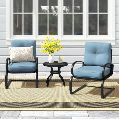 Lark Manor™ Bickerstaff 3 Piece Seating Group w/ Cushions Metal in Blue | Outdoor Furniture | Wayfair D09E65848EF146E7971AAA103C4B392E