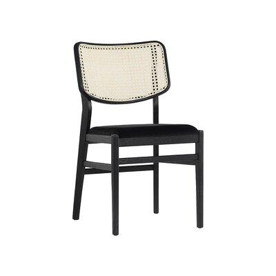 Joss & Main Padulsky Side Chair in Black Wood/Upholstered/Wicker/Rattan/Fabric in Black/Brown, Size 33.75 H x 19.75 W x 21.0 D in | Wayfair