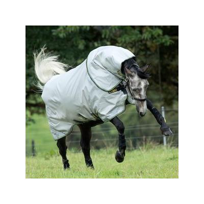 Rambo Bundle Duo Turnout Blanket w/ Free Bag For Life - 84 - 100g + 100g +300g - Gray w/ Teal, Gold & Navy Trim