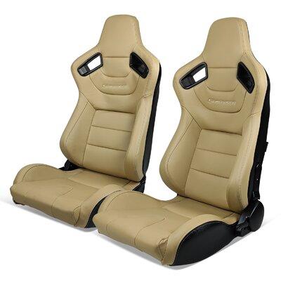 Modern Depo Universal Racing Seats Pair w/ Dual Sliders, Beige Pu Reclinable Left Right, Beige Foam Padding, Leather in Brown | Wayfair