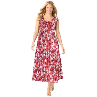 Plus Size Women's Pintucked Sleeveless Dress by Woman Within in Sweet Coral Ditsy Bloom (Size 5X)