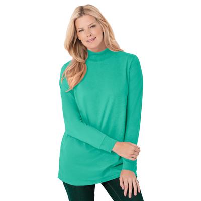 Plus Size Women's Perfect Long-Sleeve Mockneck Tee by Woman Within in Pretty Jade (Size L) Shirt