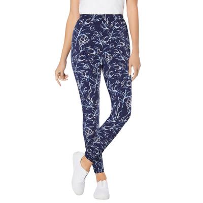 Plus Size Women's Stretch Cotton Printed Legging by Woman Within in Navy Batik Floral (Size 2X)