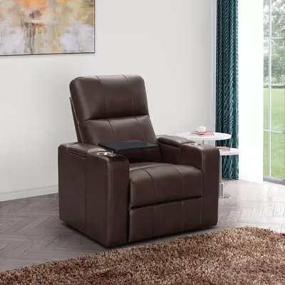 Travis Power Theater Recliner with Table, Brown