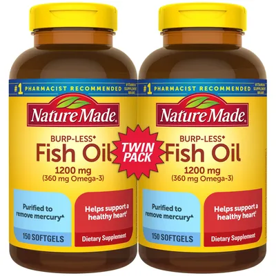 Nature Made® Burp-Less Fish Oil 1,200 mg Softgels for Heart Health† (150 ct., 2pk)
