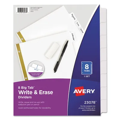 Avery 23078 - Big Tab Write-On White Dividers, 8 White Tabs - 1 Set (P)