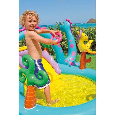 Intex kids Inflatable Surf 'N Slide Play Center & Dinoland Play Center Pool in Blue | 62.4 H x 66 W x 181.2 D in | Wayfair 57159EP + 57135EP