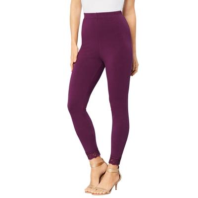 Plus Size Women's Lace-Trim Essential Stretch Legging by Roaman's in Dark Berry (Size 42/44) Activewear Workout Yoga Pants