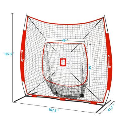 Exacme Baseball Softball Hitting Pitching Net w/ Strike Zone, Tee, Caddy & Carry Bag, Baseball Batting Backstop Practice Net in Red | Wayfair