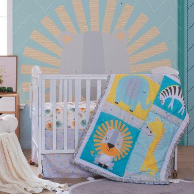 Indigo Safari Chamberlain Baby Crib Bedding Set, 3-Piece Including Crib Sheet, Comforter & Skirt, Safari Animal Polyester in Blue | Wayfair