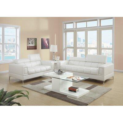 Orren Ellis White Faux Leather Living Room 2pc Sofa Set Sofa & Loveseat Furniture Couch Unique Design Metal Legs Adjustable Headrest in Gray/White