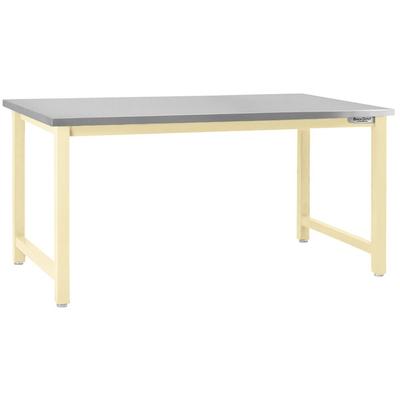 BenchPro Kennedy Series 30" x 96" Stainless Steel Top Adjustable Workbench with Beige Frame and Square Cut Front Edge KN3096