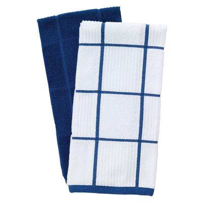 Solid And Check Parquet Kitchen Towel, Two Pack by T-fal in Blue
