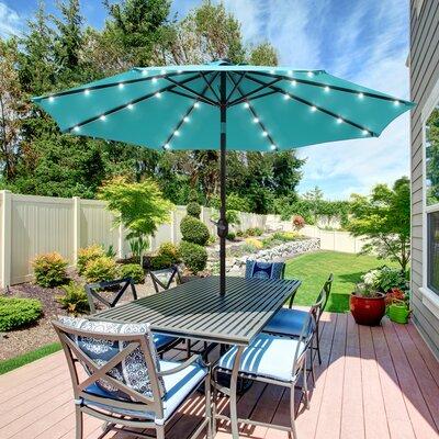 Arlmont & Co. Outdoor 9Ft LED Umbrella Patio Market Outside Table Umbrella For Deck, Poolside & Patio in Blue/Navy, Size 92.5 H in | Wayfair