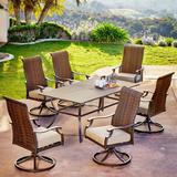 Royal Garden Highlands 7 Piece Patio Dining Set with Six Swivel Dining Chairs - Tan