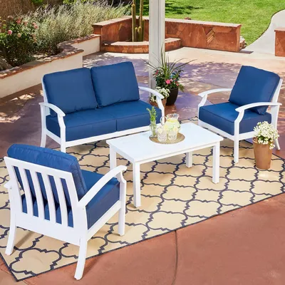 Royal Garden Oakmont 4 Piece Patio Conversation Seating Set - Blue