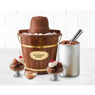 Nostalgia Wood Bucket 4-Qt. Ice Cream Maker in Brown/White, Size 16.0 H x 14.0 W x 13.2 D in | Wayfair NWICM4DB