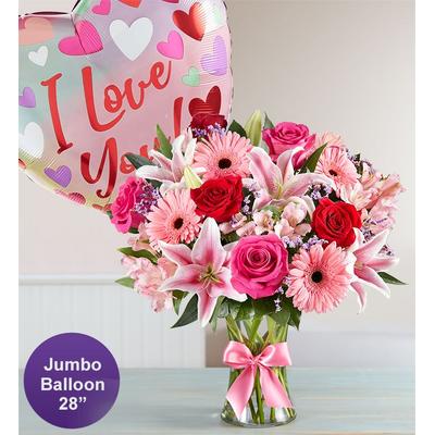 Fields Of Europe® Romance with Jumbo Love Balloon Extra Large by 1-800 Flowers