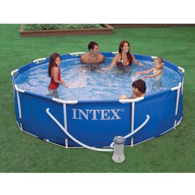Intex 10ft x 30in Metal Frame Swimming Pool w/ Filter & Maintenance Kit Steel in Blue/Gray/White | 30 H x 120 W x 120 D in | Wayfair