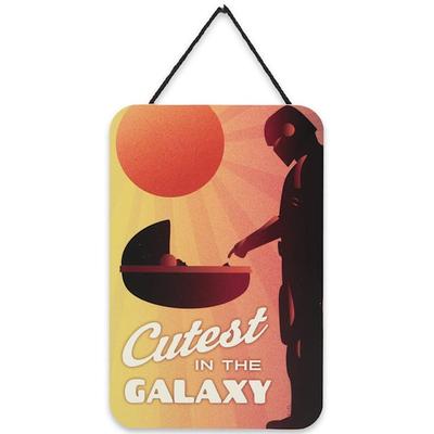 Disney's Star Wars The Mandalorian Cutest in the Galaxy Hanging Wood Wall Decor, One Size Fits All, Natural Wood