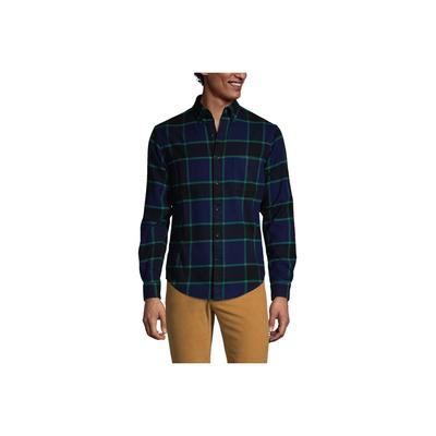 Men's Traditional Fit Pattern Flagship Flannel Shirt - Lands' End - Blue - S
