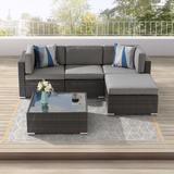 Latitude Run® Outdoor 5 Piece Furniture Conversation Sets All-Weather PE Wicker Rattan Sofa Set in Gray | Wayfair E7E86FF8E3E14B3D92642AA97C91000D