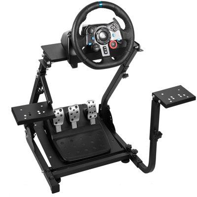 Anman G29 Racing Wheel Stand w/ Double Gear Shifter Mount No Seat Steering Wheel Handbrake Pedal in Black/Gray | 30 H x 29 W x 19 D in | Wayfair