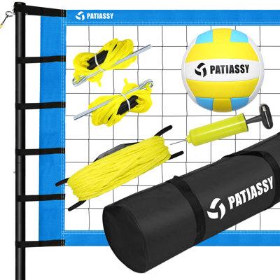 OXYGIE 32ft Outdoor Portable Volleyball Net Set System - Quick & Easy Setup Adjustable Height Steel Poles Metal in Blue | Wayfair WE-J0101-USL2