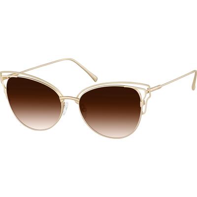 Zenni Women's Cat-Eye Rx Sunglasses Gold Stainless Steel Full Rim Frame