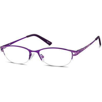 Zenni Women's Oval Prescription Glasses Half-Rim Purple Stainless Steel Frame
